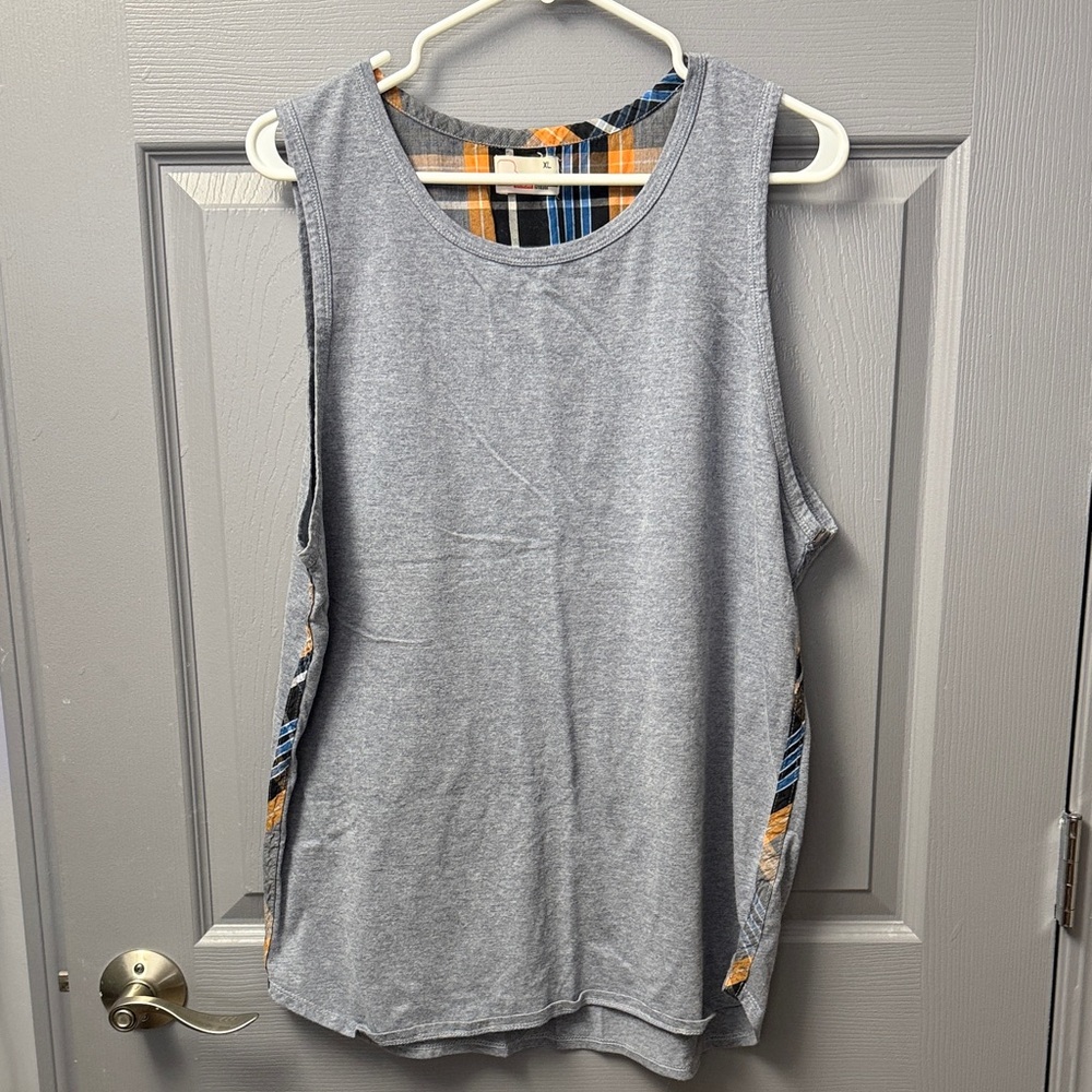 Bench Heather Gray Tank with Plaid Detail